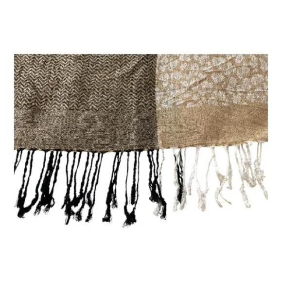 Vintage scarf, 4 distinctive print quadrants, fringed ends, soft,not heavy knit. - Picture 9 of 9